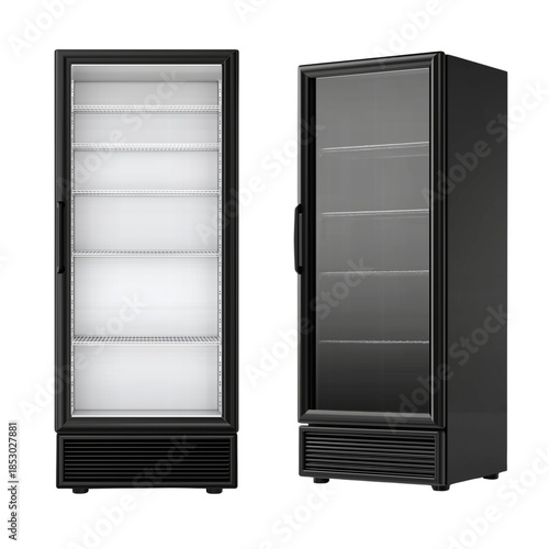 Tall Black Commercial Refrigerator with Glass Door isolated on a transparent background