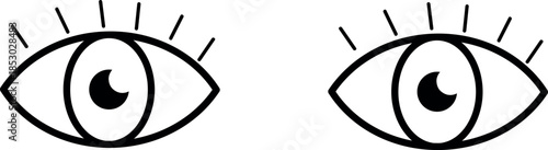 A pair of cartoon eyes with eyelashes on a white background