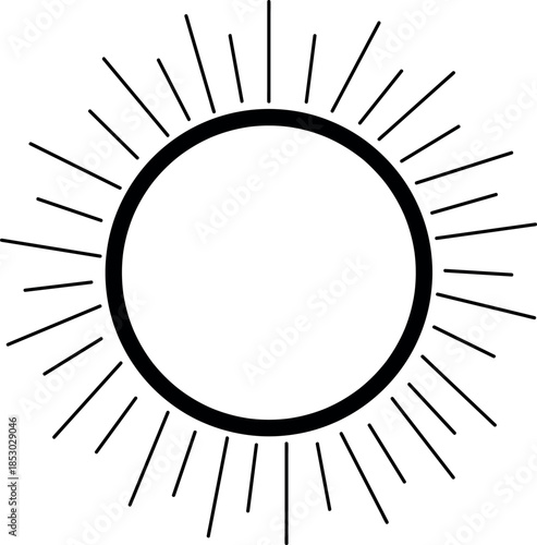 Simple line drawing of a sun with rays on a white background