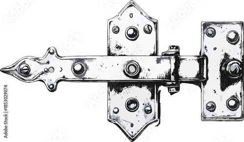 Isolated Vintage Metal Door Hinge Illustrated with Detailed Line Work Highlighting Classic Hardware Design and Mechanical Craftsmanship Vector Illustration