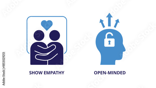 Empathy and Open-Mindedness Icons in Minimalist Blue Design with Simple Shapes and Clean Lines for Business Branding