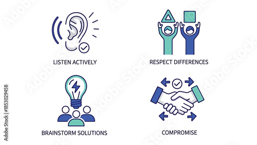 Teamwork and Communication Icons in Blue Monochromatic Style for Business and Collaboration