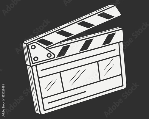 Hand drawn style movie clapperboard icon on dark background