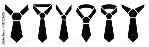 Black Tie Icon Collection, Professional Necktie Flat and Line Style Vector Illustration.