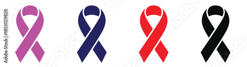   Breast Cancer Awareness Ribbons Set.Three vibrant awareness ribbons symbolizing support for various causes, isolated on transparent background.