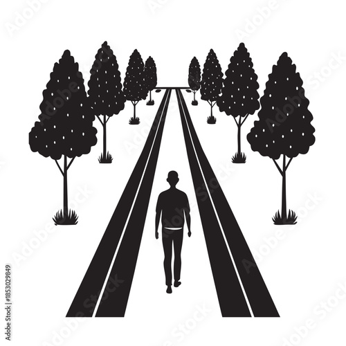 Casual Fashion Model Walking Tree Boulevard Silhouette