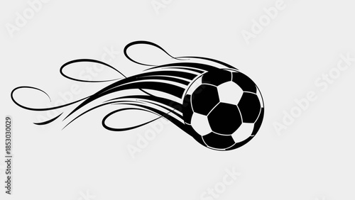 Energetic soccer ball with a dynamic speed trail, symbolizing fast movement and sports action, on a light gray background.