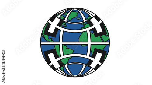 Global Earth Map Network Grid Icon Isolated White Background