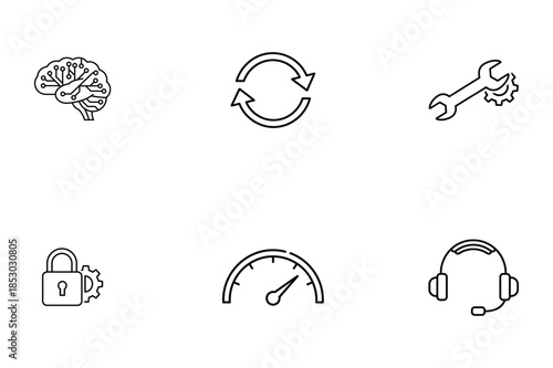 Icon set for Setting & Setup. brain, mind, intelligence, thinking, cognitive tools, and more. vector artwork with an editable stroke.