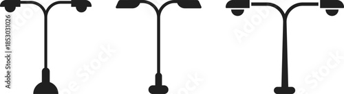 Night City Icons. Street light symbols. Walkway and sidewalk lamp graphic. Safety and illumination warning signs. Urban landscape and architecture signs
