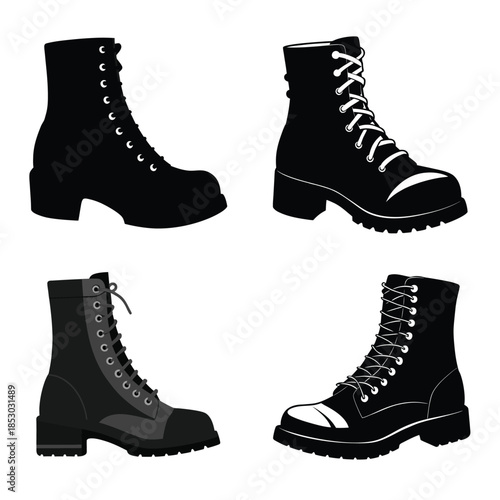 Vector art illustration set of futuristic high powered military style boots