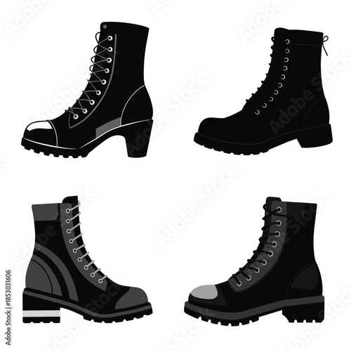 Vector art illustration set of futuristic high powered military style boots