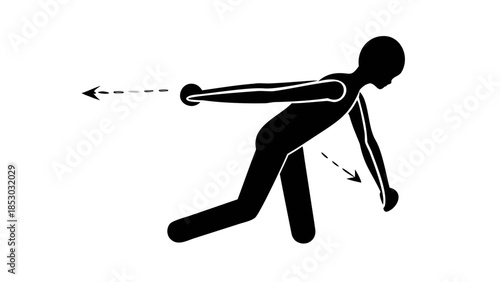 Side-view silhouette of a person stretching shoulder muscles, tension relief and body wellness concept.
