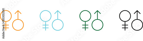 Gender equality conceptual representation with male and female gender symbols.Diverse gender symbols in modern colors for inclusive designs.