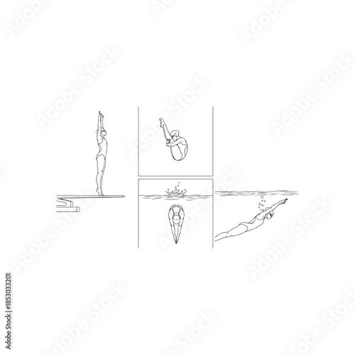 Minimal line art dancer posing in multiple silhouettes.