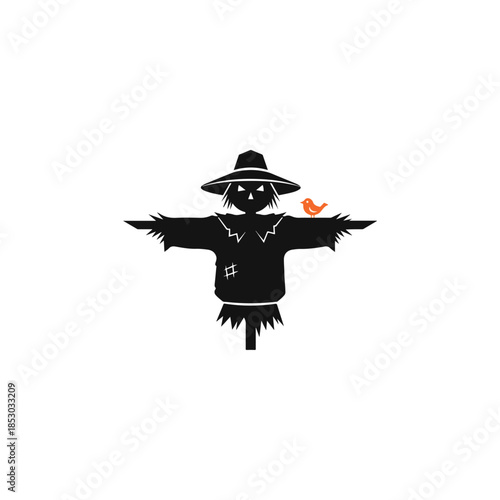 Scarecrow silhouette with outstretched arms and hat.