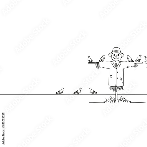 Smiling Scarecrow With Outstretched Arms Standing Figure.