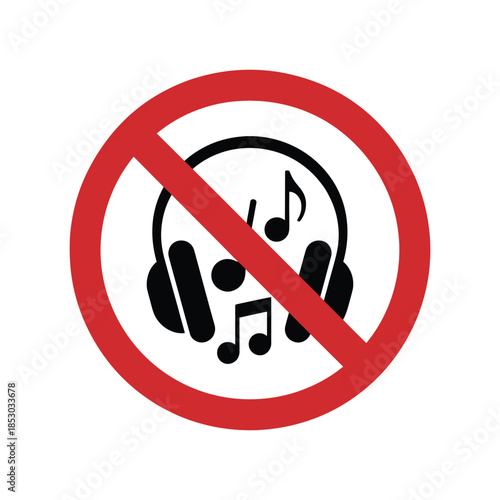 No Music Headphones Sign – Prohibited Audio Symbol Vector