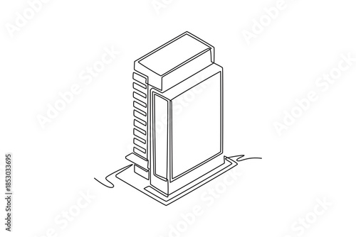 futuristic office building. Cute House and Building concept. Single line draw design. Vector graphic illustration