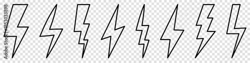 Set of lightning bolt line icons