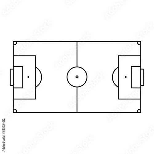 Football Soccer Field Top View Vector Illustration, Soccer Pitch Layout Diagram, Stadium Ground Plan, Sport Field Outline Design for Game Strategy and Infographic