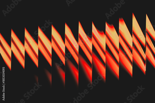 Glass gradient abstract design, orange and red prism glow with sharp geometric stripes, futuristic glass refraction effect, vibrant warm colours and dynamic energy pattern.