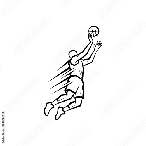 Basketball Player Jumping Toward a Slam Dunk.