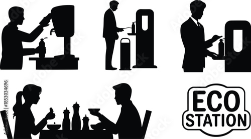 Business Eco Station Silhouette Icons Vector Office Hotel Restaurant Corporate Sustainability