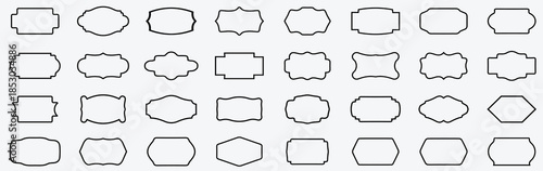 Black outline wavy zigzag rectangle frames set on transparent background