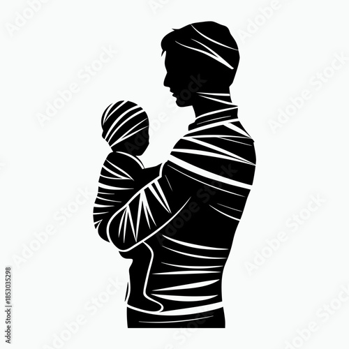 Man rocks a baby, silhouette on a light background for family-oriented decor