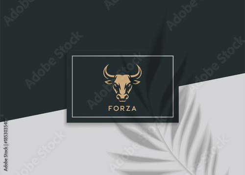 Business Card with Bull Logo: The business card, bearing a bold bull logo, exudes a sense of strength, vision and ambition. It's a statement of confidence.