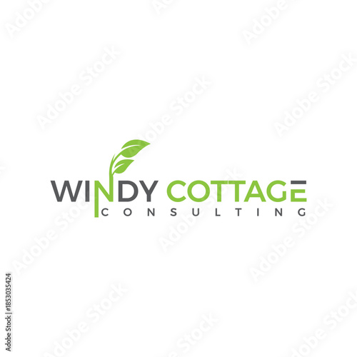 Windy cottage consulting logo with green leaf and text
