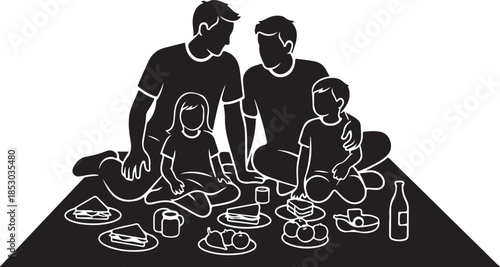 Family Enjoying Dinner Together Silhouette,
Happy Family Eating Meal at Dining Table Illustration,
Family Bonding Over Food Black Silhouette Design