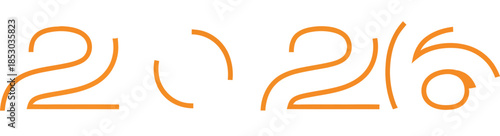 Stylized vibrant orange numerals forming the year 2026, crafted with elegant flowing lines in a contemporary minimalist graphic design.
