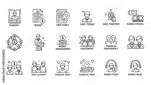 Financial icons depict love investing or monetary affection symbols show budgetting
