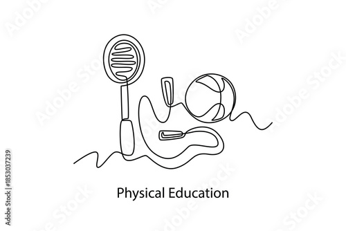 Physical Education. School Subject concept. Single line draw design. Vector graphic illustration