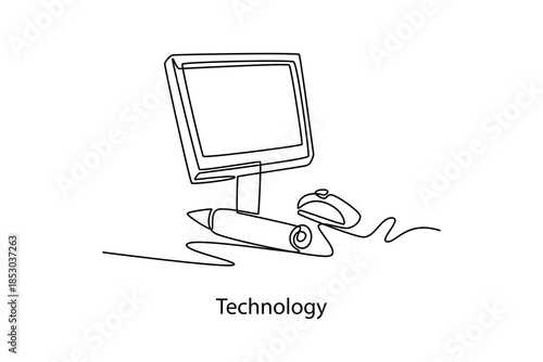 Technology. School Subject concept. Single line draw design. Vector graphic illustration