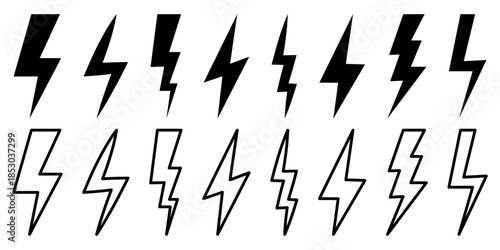 Set of lightning bolt icons