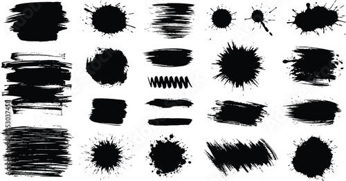 Box brush stroke frames line, Text box outline frame, Grunge paint brush square shapes in Hand-drawn style set, Brush borders Vector illustration