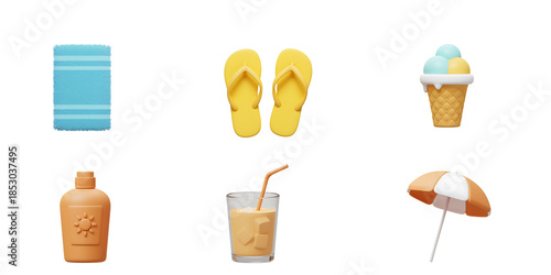 Summer vacation objects on white background