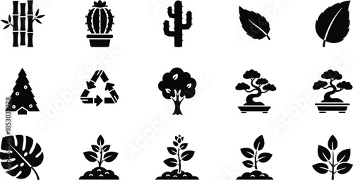 Leaf icons set. Green leaves vector collection. Ecology, environment, and nature symbol. Bio, organic, and vegan sign. Plant sprout logo element for eco friendly