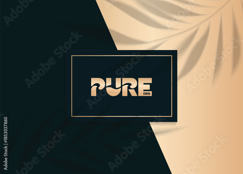 Elegant "pure" logo with tropical leaf shadows Elegant Composition: A refined graphic design, presenting a stylish branding concept with an artistic flair, 