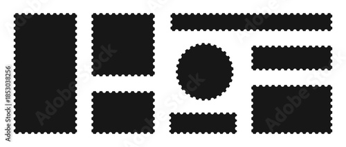Minimalist Black postage stamp frame set with zigzag edge or Different set of rectangle and square postage frames vector illustration