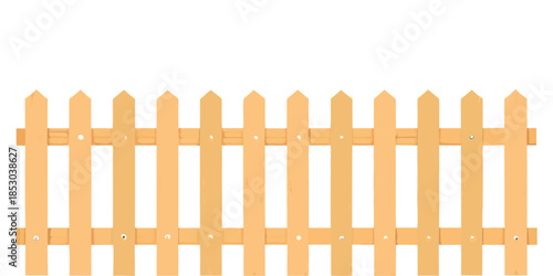 Flat vector art of a simple tan wooden garden fence. A row of light-colored pickets is held together by horizontal bars.