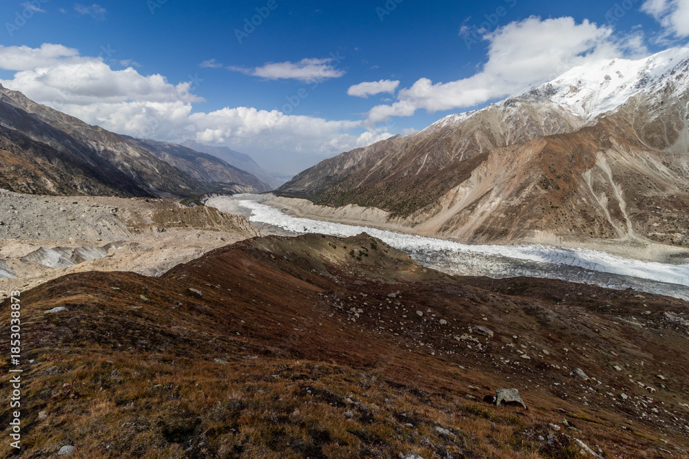 Fototapeta premium Rakhiot glacier under Nanga Parbat mountain in Gilgit-Baltistan region in Pakistan