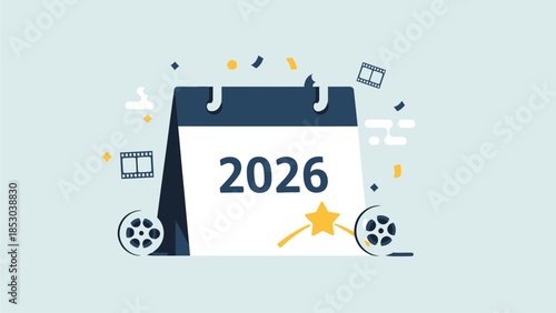 A clear flat design illustration of a calendar icon highlighting '2026' and a marked date, symbolizing the anticipation for the Golden Globes. This clean graphic is perfect for event announcements