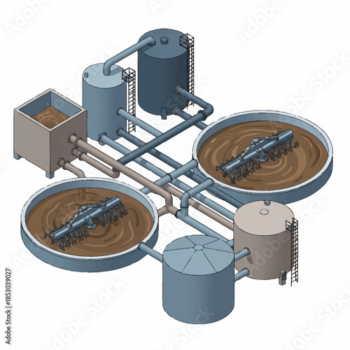 Detailed Diagram of a Wastewater Treatment Plant System.