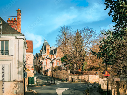 Street view of downtown in Brunoy, France