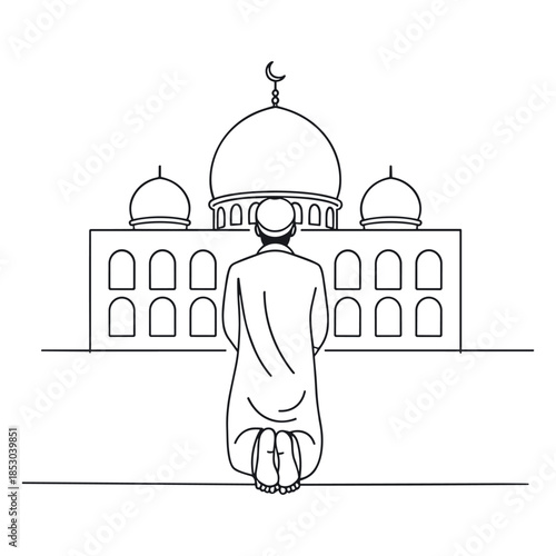 Man kneeling in front of mosque mosque, man, kneeling, prayer, islam, worship