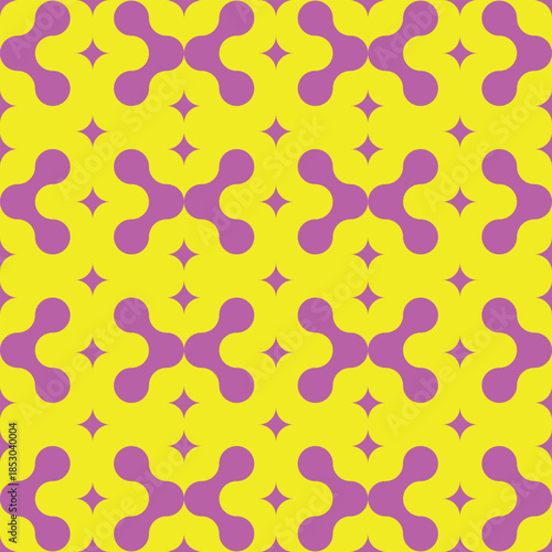 Vibrant Geometric Seamless Pattern, Pink Yellow Retro Abstract Background Design Vector.eps